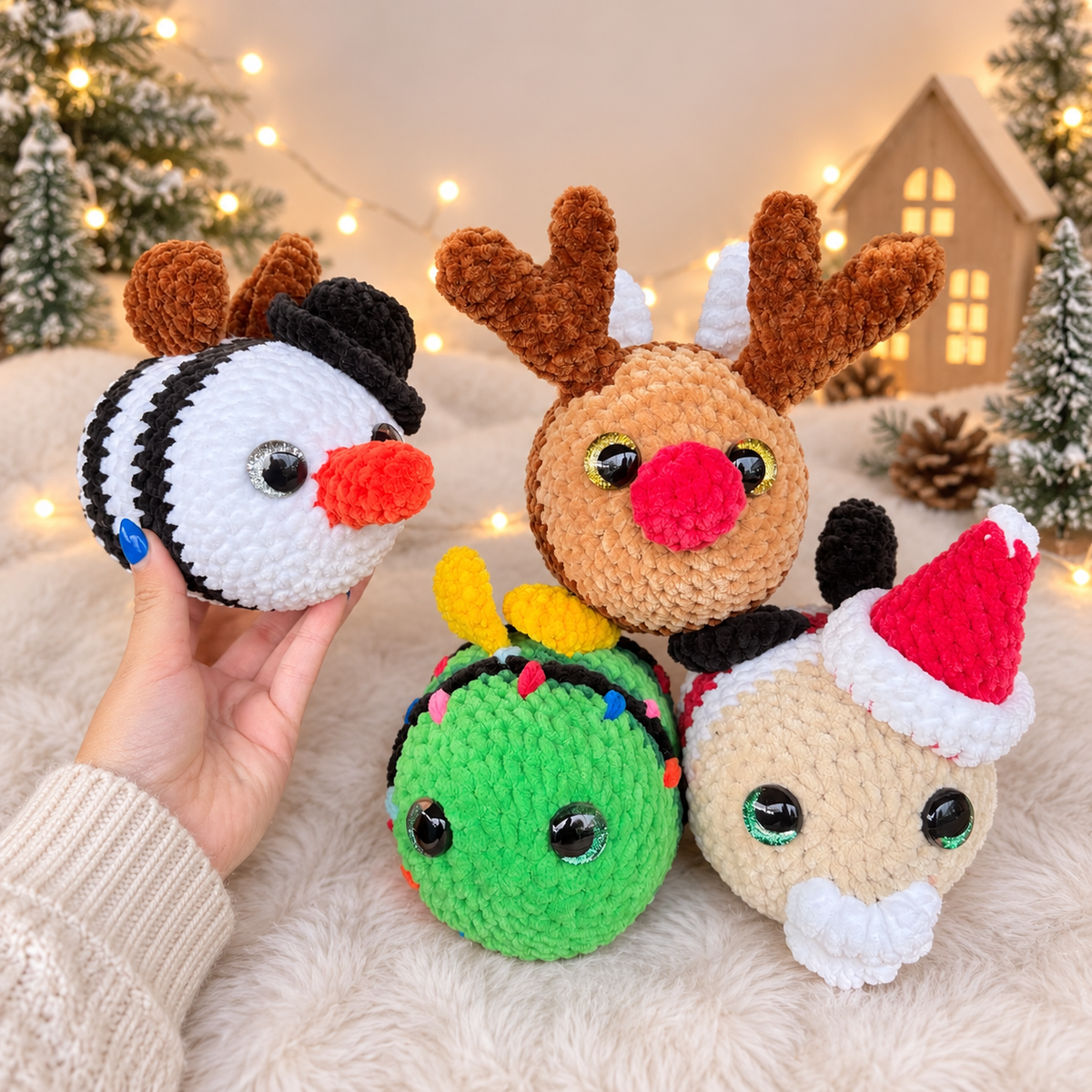 kerst bijen patronen bundel, 4 bijen (alleen PDF patroon)