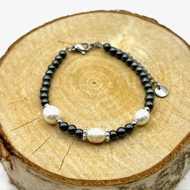 hematiet armband zilver met parels