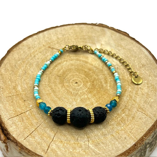 lava steen armband met blauwe apatiet goud