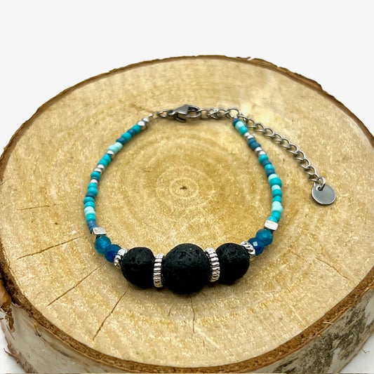 lava steen armband met blauwe apatiet zilver